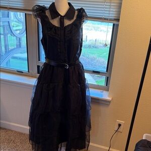 Adult Women's Gothic Schoolgirl Black Ruffled Dress w/Belt
